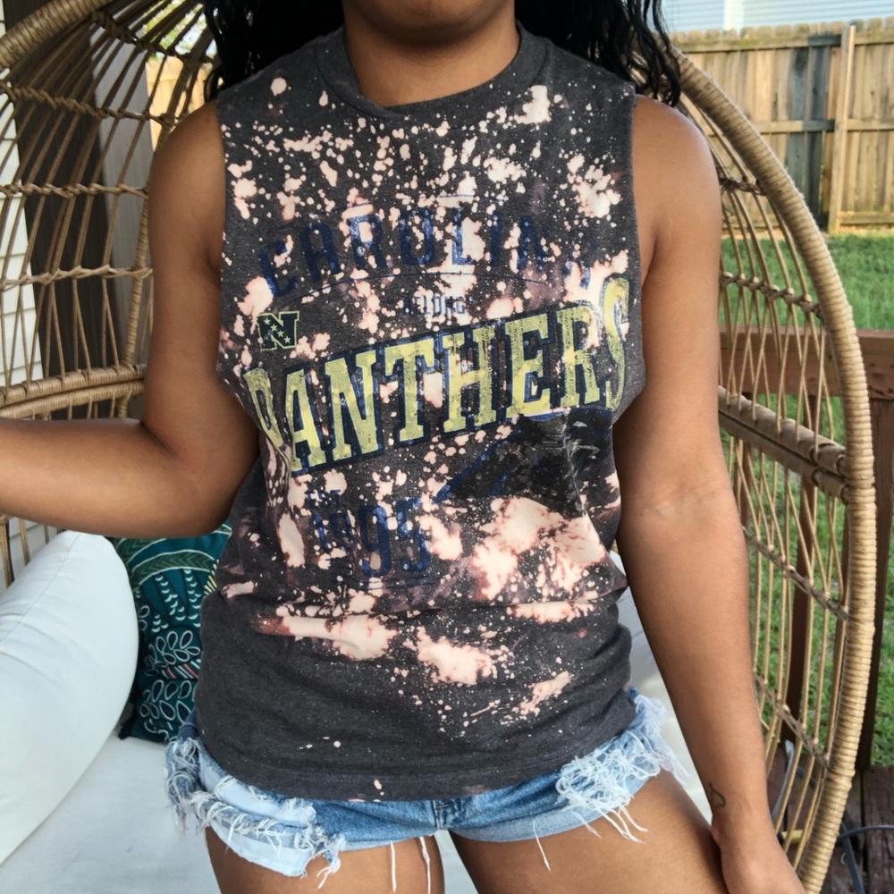 Carolina Panthers Custom Bleach Splatter Tank Top - Picture 1 of 5